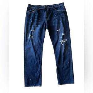 Akoo Straight Leg Relaxed Paint Splatter Distressed Denim Jeans Size 44